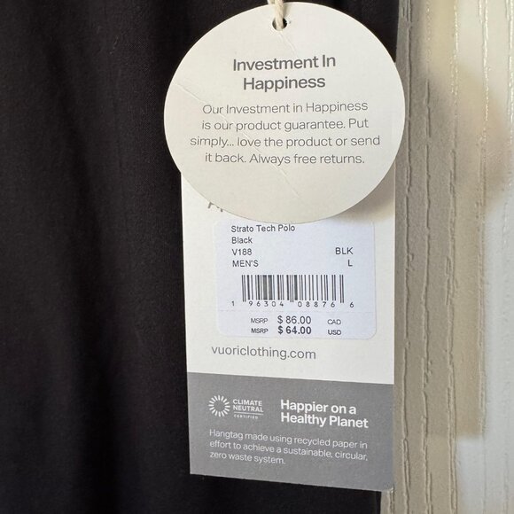 Vuori Strato Tech Polo – Men’s Size L – Black 👕✨ - Picture 3 of 7